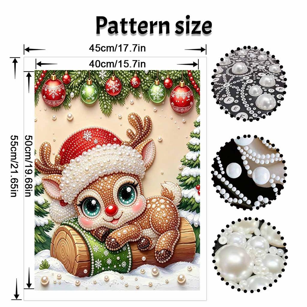 Frameless Pearl Bead Art Kit Adorable Reindeer DIY Shiny Canvas Painting Creative Gift for Craft Lovers Home Wall Decor