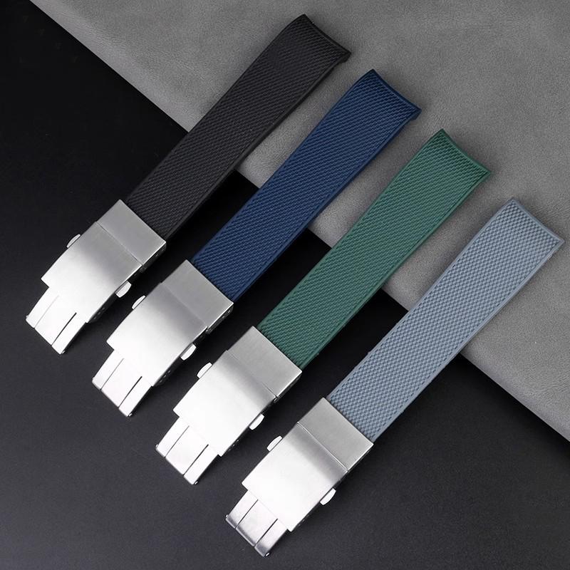 Silicone Rubber Watch Strap Soft Folding Buckle Watchband For Longines Conquest Hydro Conquest L3 Black Accessories 21mm