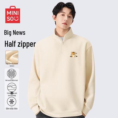 Men's Japanese Style Loose Fit Stand Collar Half-Zip Pullover Sweatshirt
