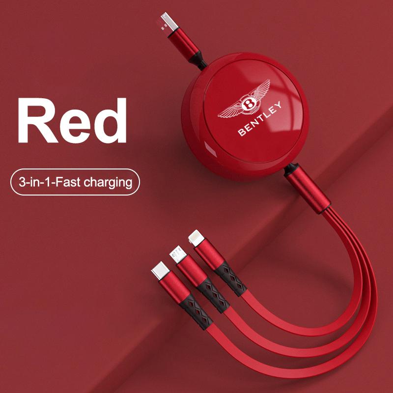 100W 3-in-1 Micro Data USB Type-C Type C Fast Charger Cable For New Bentley Flying Spur ContinentalGTBentaygaMulsanneAccessories