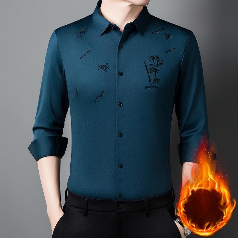 Nová zimní pánská sametově tlustá košile Business Seamless Shirt Bez žehlení Vysoká elasticita