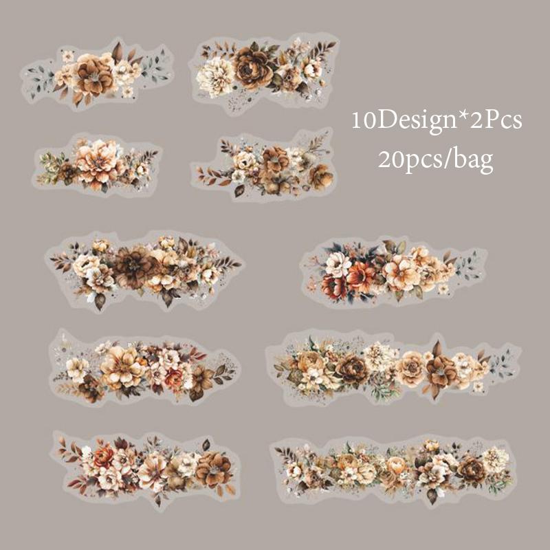 

20 шт./упак. наклейки из ПЭТ, озеленение растений, цветочная тема, сделай сам, материал для украшения, серия «Цветок и море», великолепное украшение ручной работы