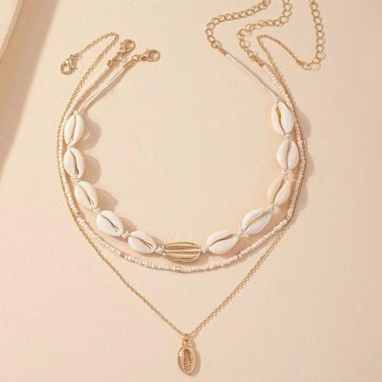 Set da 3 Pezzi Collana di Conchiglie con Perline Stile Boho Leggera a Strati Gioiello Accessorio Oceano Regalo