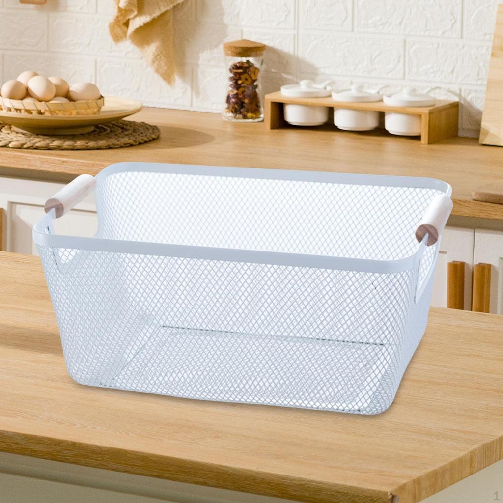 Mesh Container with Wooden Handles for Kitchen Organization And Vegetable Storage