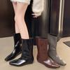 2025 Winter and Autumn Large Size Explosive Slope Heel Medium Tube Knight Boots Women's Retro Loose Versatile Sleeve Simple Square Head Low Heel