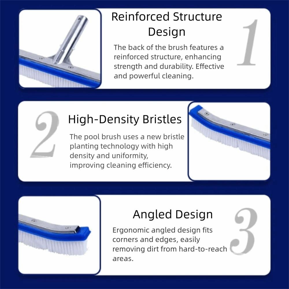 18 Inch Swimming Pool Brush Stainless Steel Brush Pool Spa Cleaning Brush  Floor Cleaning