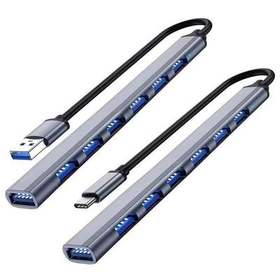 7-Port USB 3.0 Erweiterungsdock aus Aluminiumlegierung mit doppelten USB/Typ-C-Anschlüssen