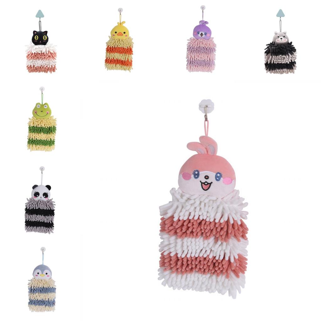 Cartoon Animal Square Chenille Hand Towel With Absorbent Polyester For Kitchen Use