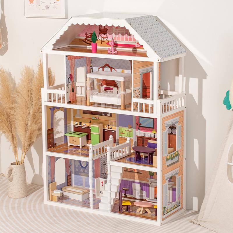 Nordic Princess Wooden Dollhouse - Large Villa for Children's Pretend Play