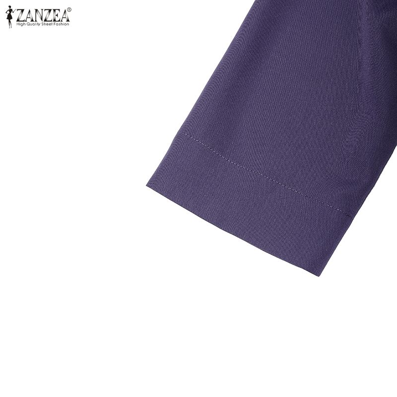 ZANZEA Women Casual Round Neck Solid Color 3/4 Sleeve Loose Dress