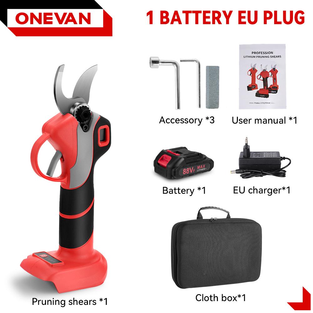 ONEVAN 1000W 30MM Brushless Electric Pruning Shears 4Gears Cordless Electric Pruner Branch Rechargeable Gardening Tool For Makita 18V Battery