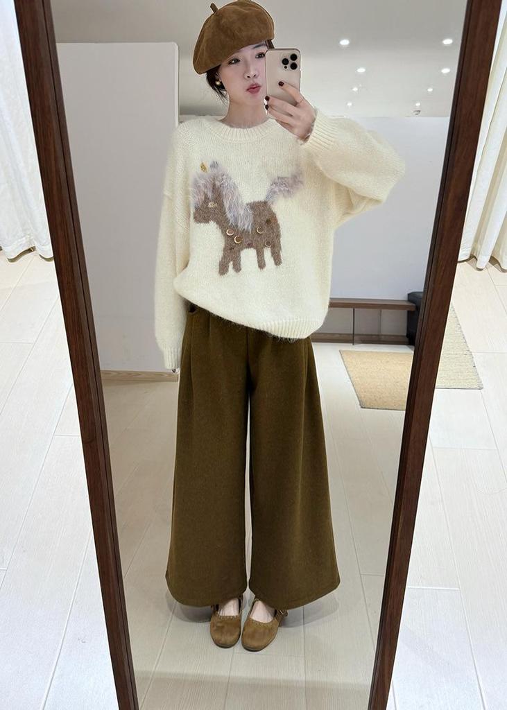Women's Red Round Neck Pony Hair Sweater with Sequined Inner Layer - 2025 New Year Style Winter Knitwear.