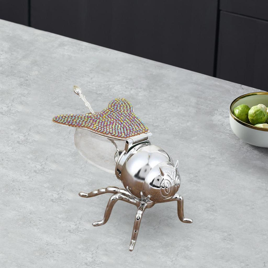 Bee Design Honey Jar with Spoon, Glass Dispenser for Syrup, Condiment Holder Dining Room