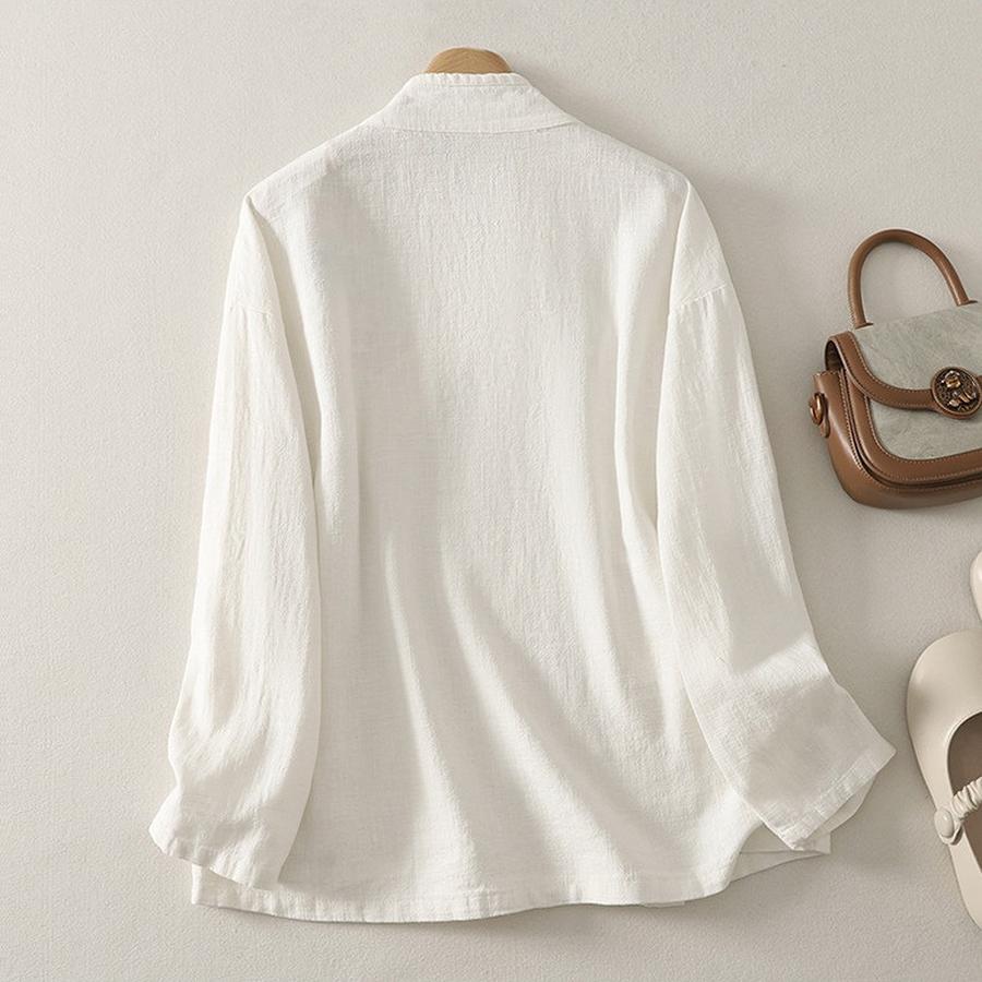 Elegant Vintage Chinese Style Shirt for Women Zen Buddhist Robe, Tea Party Outfit, Long Sleeve Open Cardigan