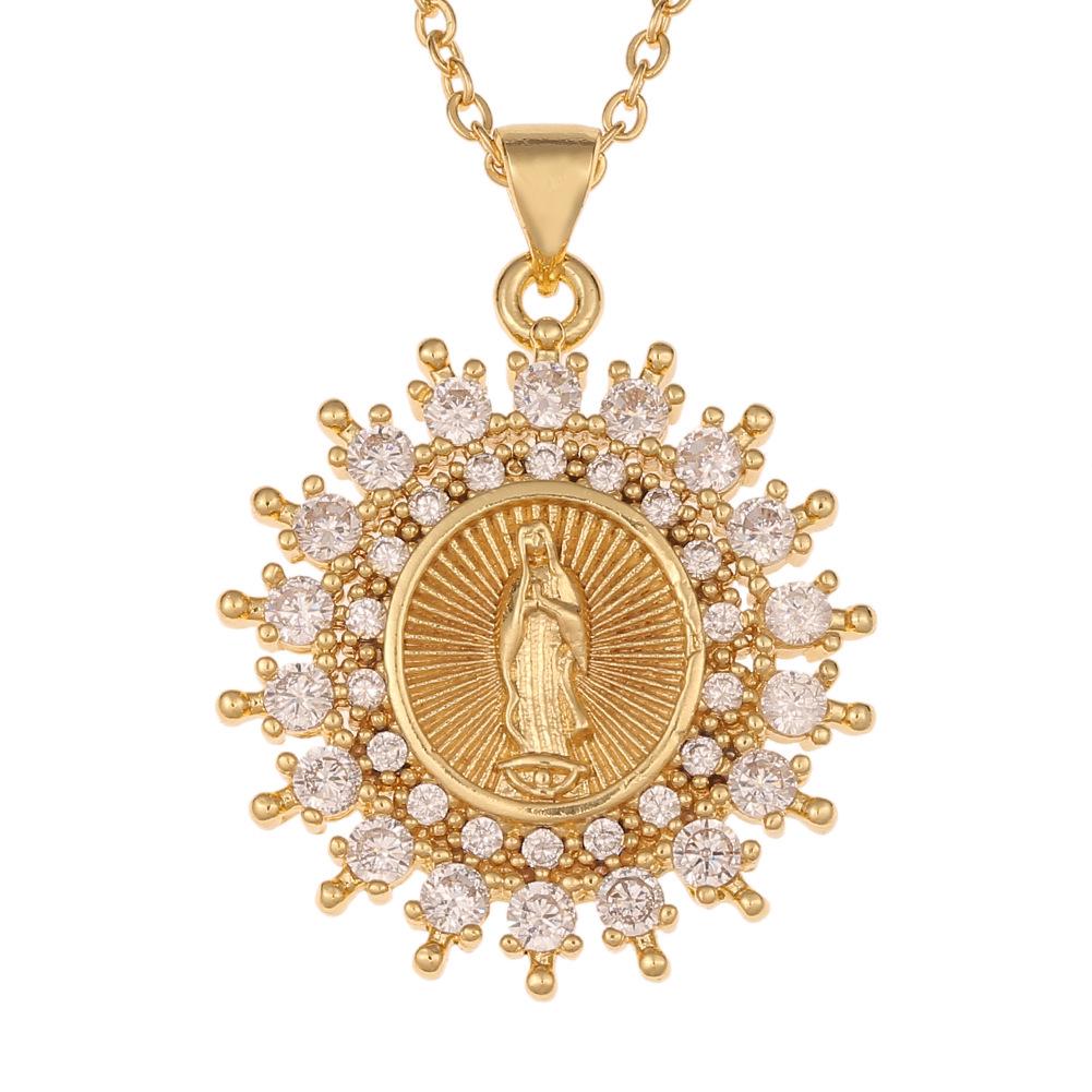 European & American Women's Virgin Mary Pendant Necklace with Zircon