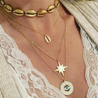 2024 Bohemen Shell Star Eye Multilayer Charm Hanger Ketting Sieraden Feestcadeau