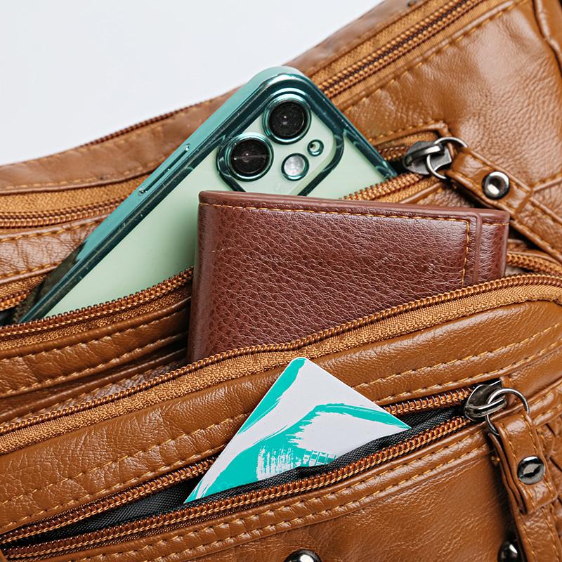 Vícevrstvá měkká kožená taška Dámská crossbody taška Taška přes rameno středního věku Taška pro maminku Taška na mobilní telefon