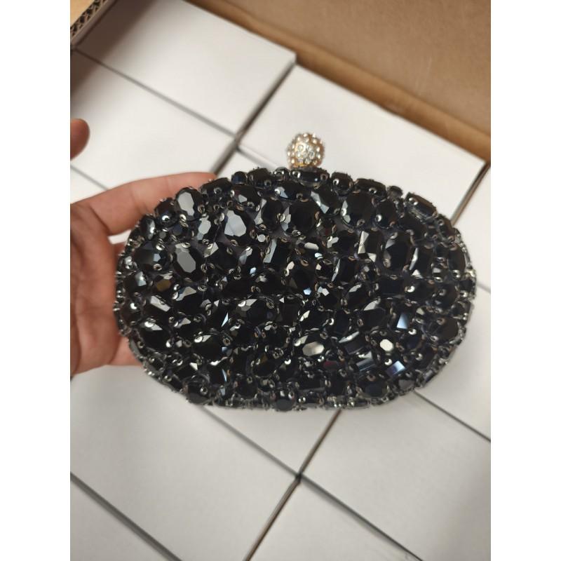 Sparkling Rhinestone Evening Clutch Bag Women Hard Box Style Crossbody Purse In Black Gold