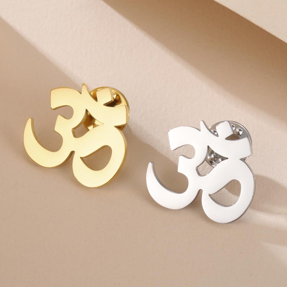 Dawapara Sanskrit Symbol Om Aum Ohm Brosch Yoga Smycken Hinduisk Andlig Amulett Rostfritt Stål Knapphålsmärken