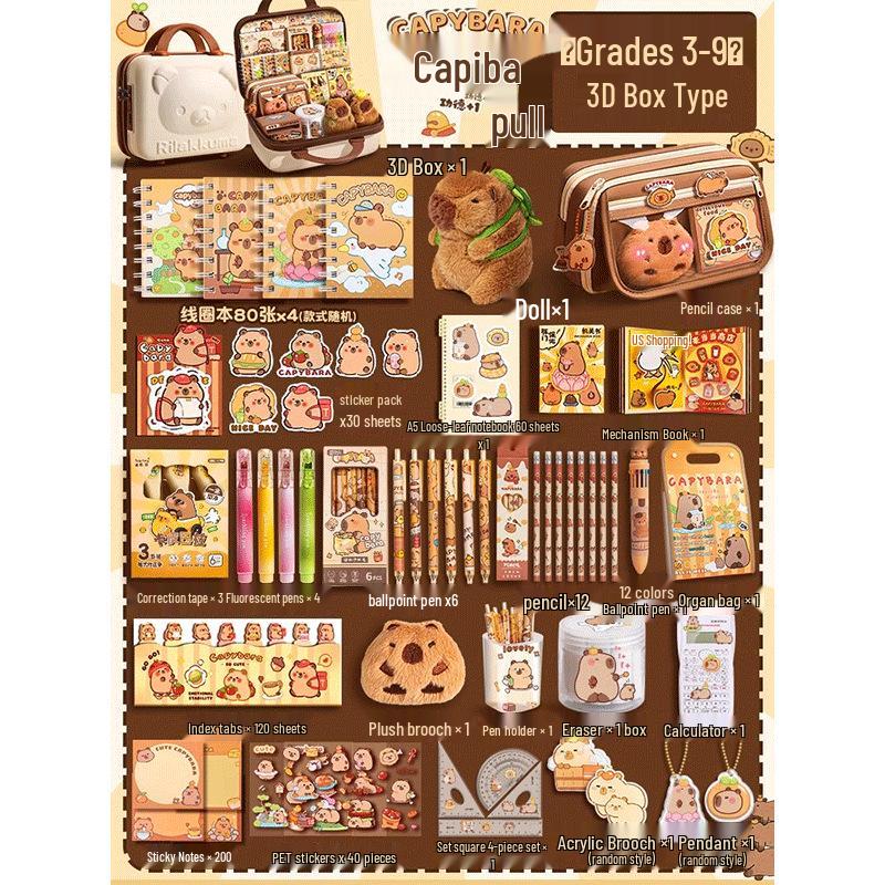 Capybara Stationery Gift Box for First Grade Boys & Girls - School Supplies Set for Back To School