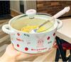 Korean Style Cute Heart Ceramic Noodle Bowl with Lid for Dorm or Bedroom Microwave Use
