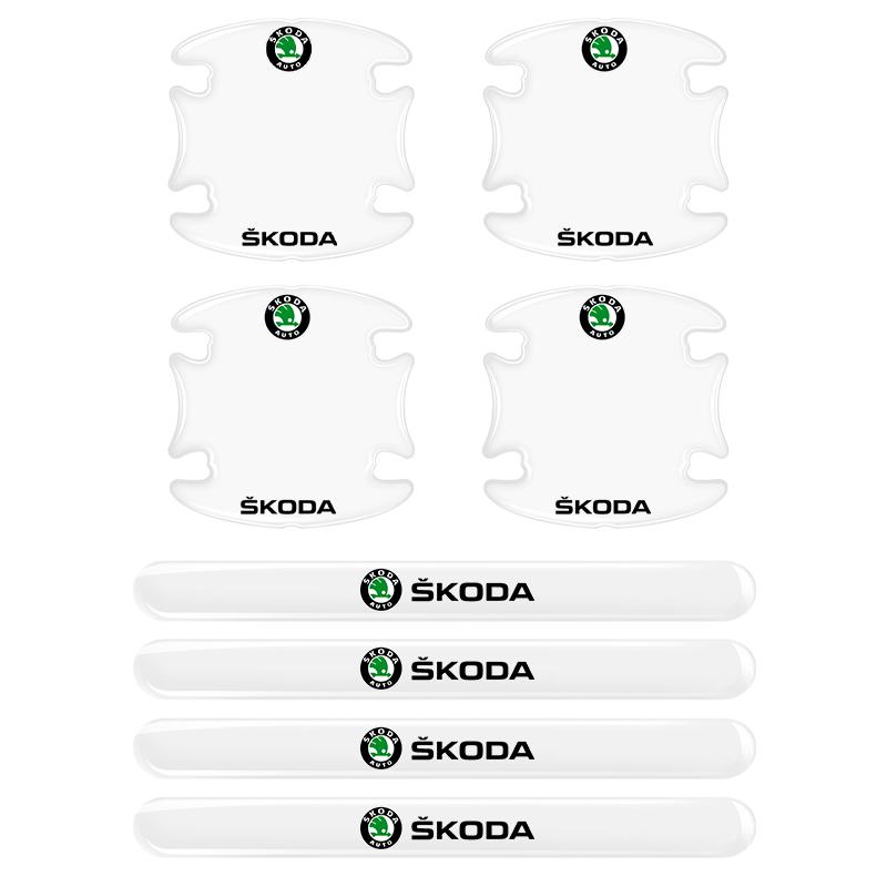 4/8Pcs Car Door Handle Sticker Protective Film Decals Accessories For Skoda Octavia MK2 MK3 2 3 A7 Fabia Karoq Kodiaq Rapid afx388