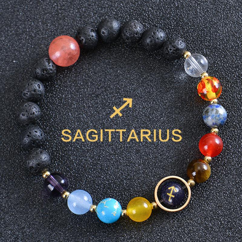 Solar System 12 Constellation Bracelet For Men And Women Volcanic Stone Hand Beaded Colored Stone Stretch Hand