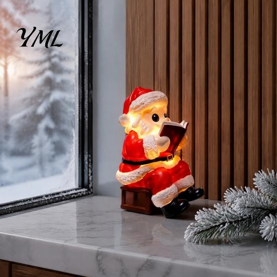Desktop Holiday Accents Santa Claus Night Light, Resin Christmas Tabletop Ornament with Light Warm LED Lighting, Bedroom Bedside Table Decoration Cute