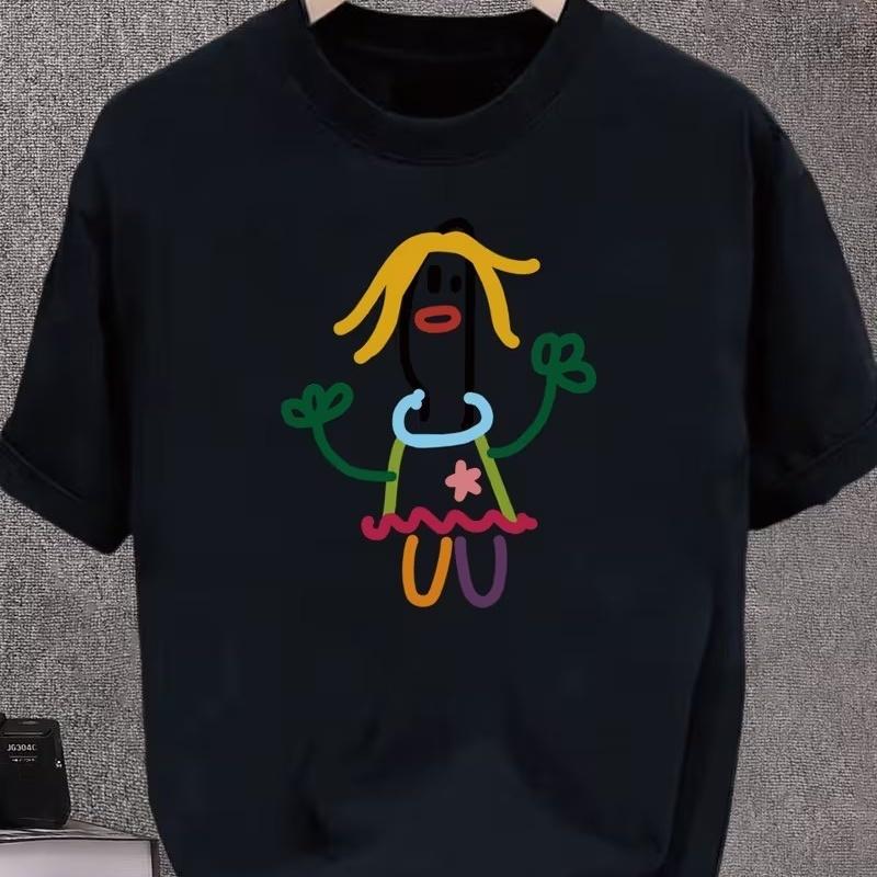 Cute Cartoon Girl Print Tshirt Unisex Unisex Funny Graffiti Figure Tee Casual Loose Oneck Short Sleeve Tshirt Streetwear Tops