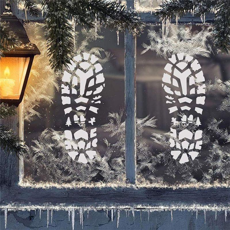 Weihnachts-Schablonen zum Malen von Weihnachtsmann-Fußabdrücken für den Boden, Weihnachtsmann-Stiefelabdrücken und Schneeflocken-Schablonen-Vorlage