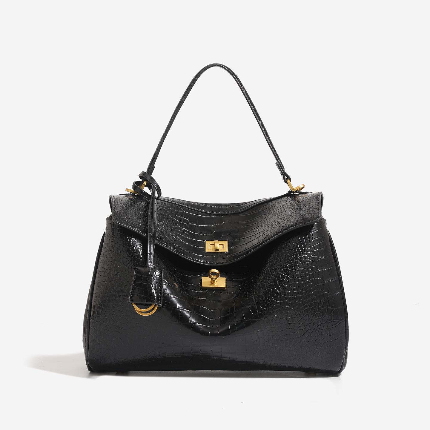 

Retro Crocodile Pattern Kelly Shoulder Tote - Versatile Large Capacity Business Bag Small: 28x8x18cm