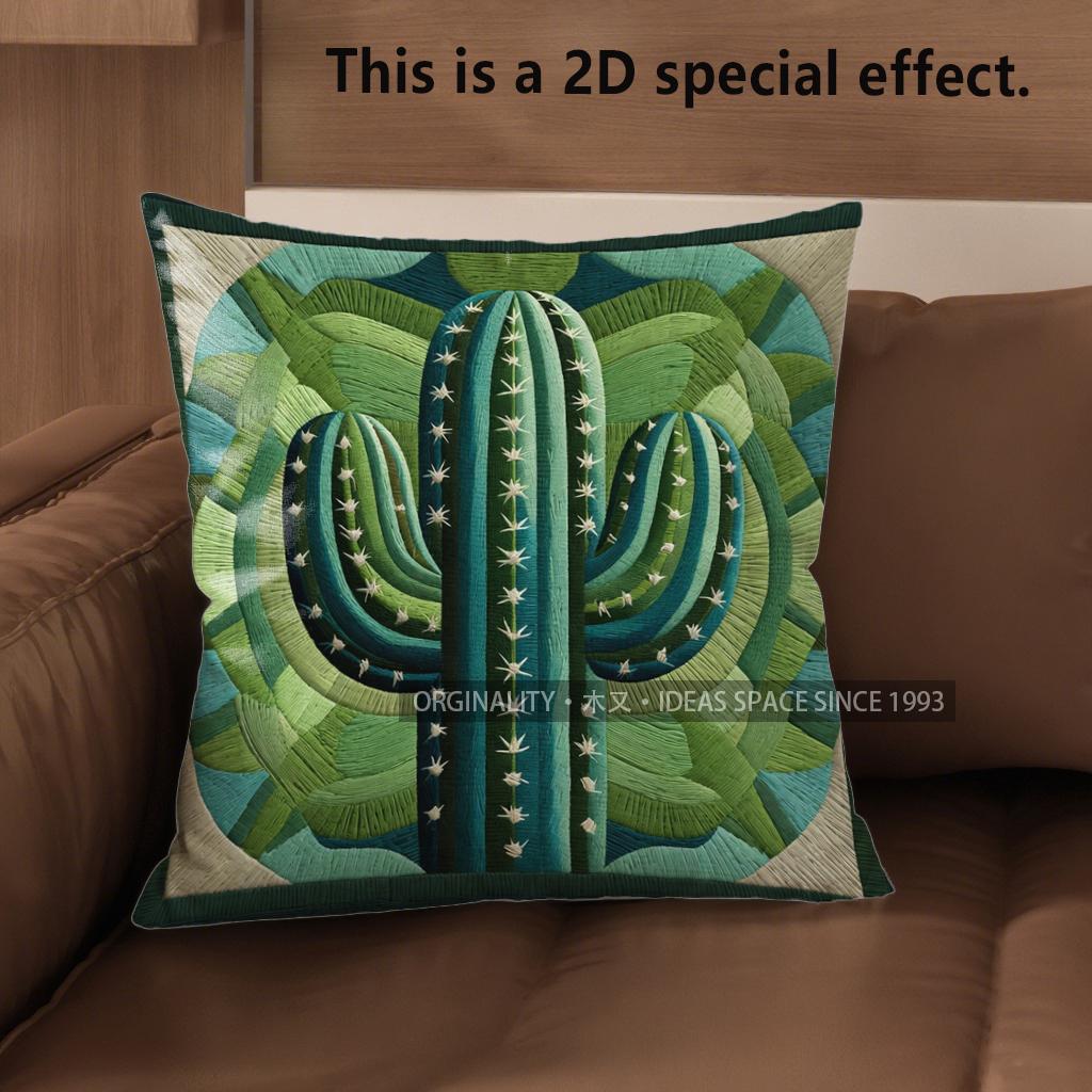 2D Bohemian Cactus Print Throw Pillow Covers Pattern Cushion Cover Suitable For Sofa Bedroom Car Pillow Cover