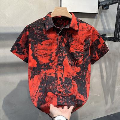 Herrenbekleidung Sommer Mode Vintage Print Button-Up Hemd Lässig Streetwear Y2K Kurzarm Lockere Oberteile Camisas De Hombre