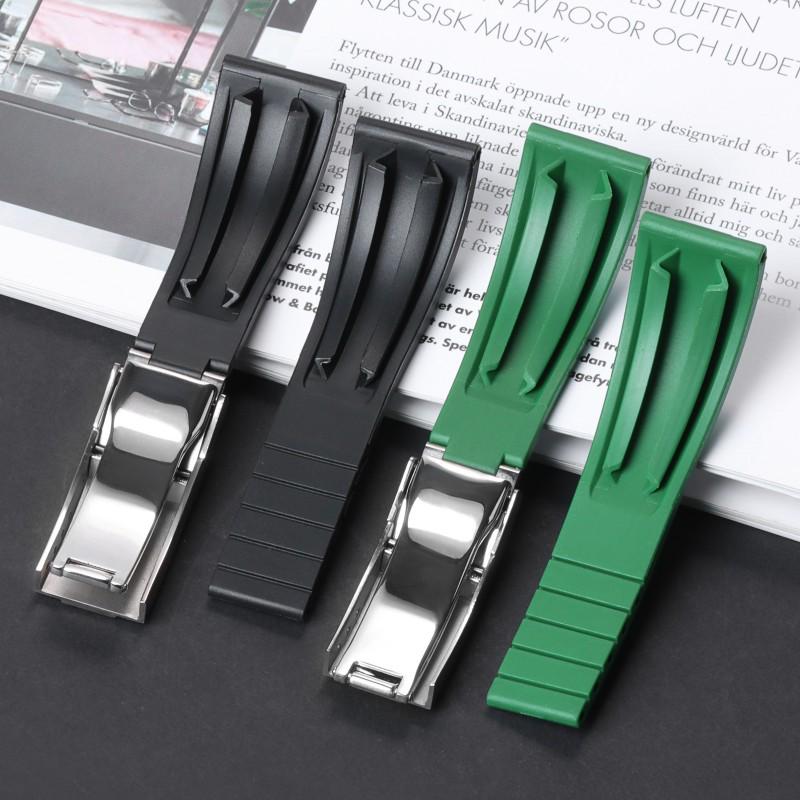 Pulseira de Silicone Compatível com Rolex para Submariner, Yacht-Master, Explorer – Sem Logo, Boca Reta, Preto/Verde/Azul, 20mm
