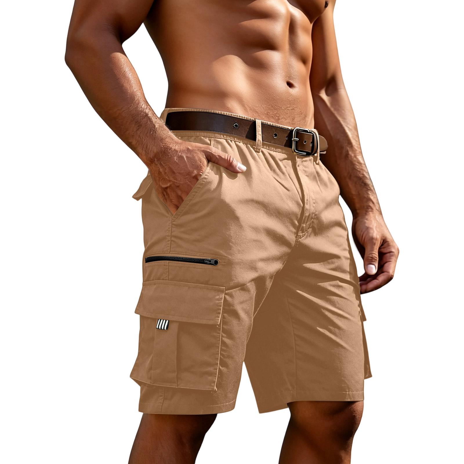 Lolili Heren Relaxed Fit Cargo Shorts met Meerdere Zakken Zomerse Lichtgewicht Shorts voor Buitenactiviteiten XXL kaki