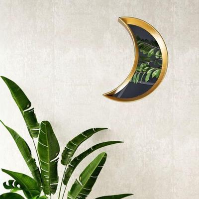 1 Pcs Moon Round Shape Fiber Wall Mirror with Acrylic Golden Aesthetic Frame with Hook for Hanging On Walls