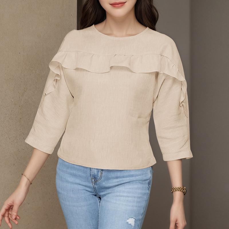 ZANZEA Women Casual Round Neck Solid Color Loose Long Sleeve Blouse