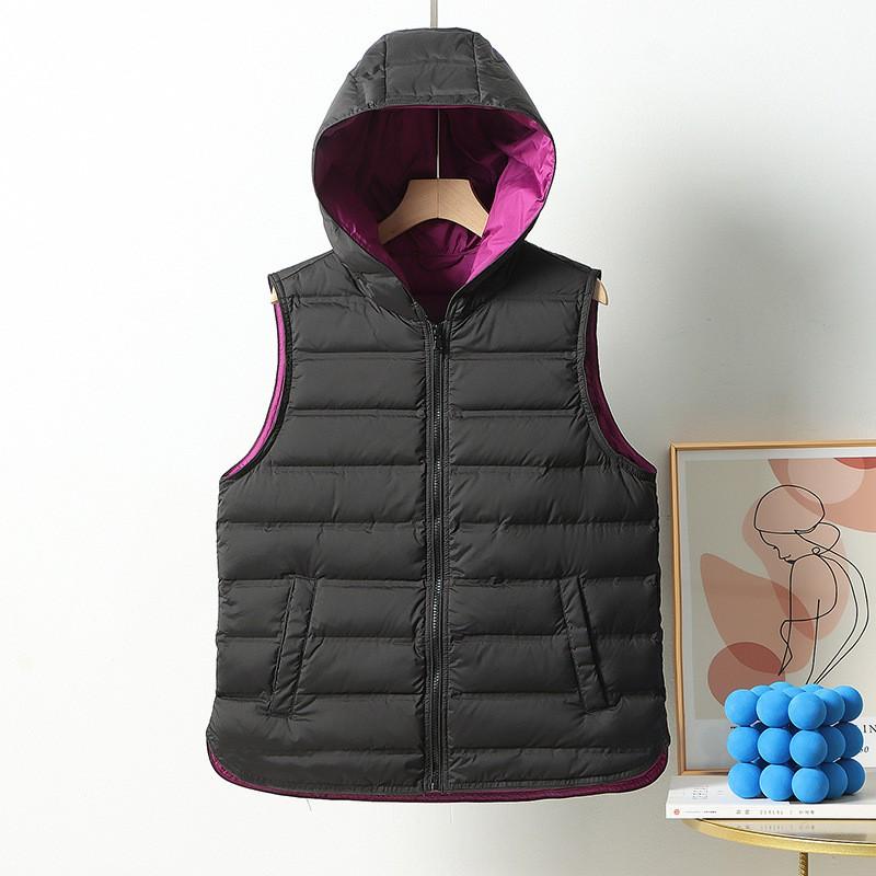 Womens Lightweight Hooded Down Vest Short Puffer Sleeveless Jacket Warm Thin Outerwear