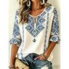 Women's Boho Geometric Tribal Print Tie Front Blouse, Casual Loose Top for Spring Summer Daily Wear
