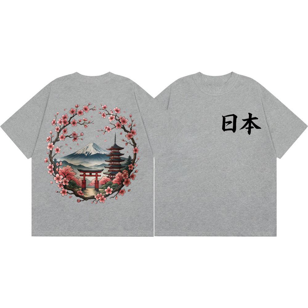 Japan Mount Fuji Sakura Graphic T Shirts Harajuku Anime Style Short Sleeve Tshirts Unisex Unisex Casual Cotton Tshirt Streetwear