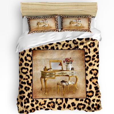 Leopardenmuster Tierhaut Textur Frisiertisch Bettbezug mit Kissenbezug Bettwäsche Set Bettbezug Doppelbett Heimtextilien