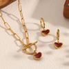 Stainless Steel Heart Necklace and Earring Set - Heart-shaped New Year Jewelry - 18k Gold Plated