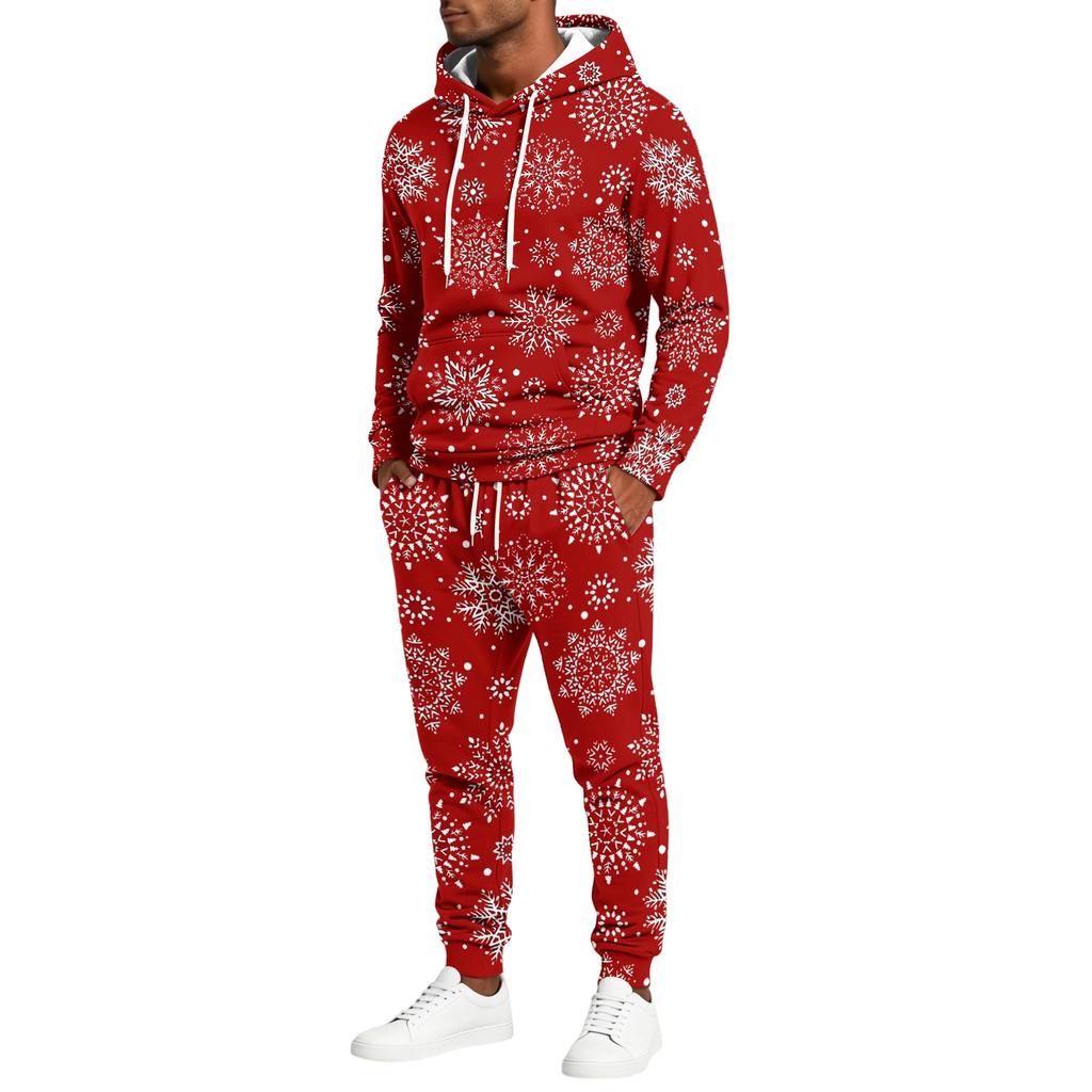 Men's Christmas Print Hoodie and Straight Leg Sweatpants 2 Piece Casual Outfit
