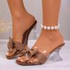 Fashion Transparent PVC Butterfly-Knot Women Slippers Mule High Heels Gladiator Sandals Flip Flop Square Toe Party Shoes Mujer