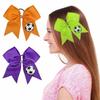 8" Football Pattern Ribbed Swallowtail Bow Hair Tie - Cheerleading Accessory.