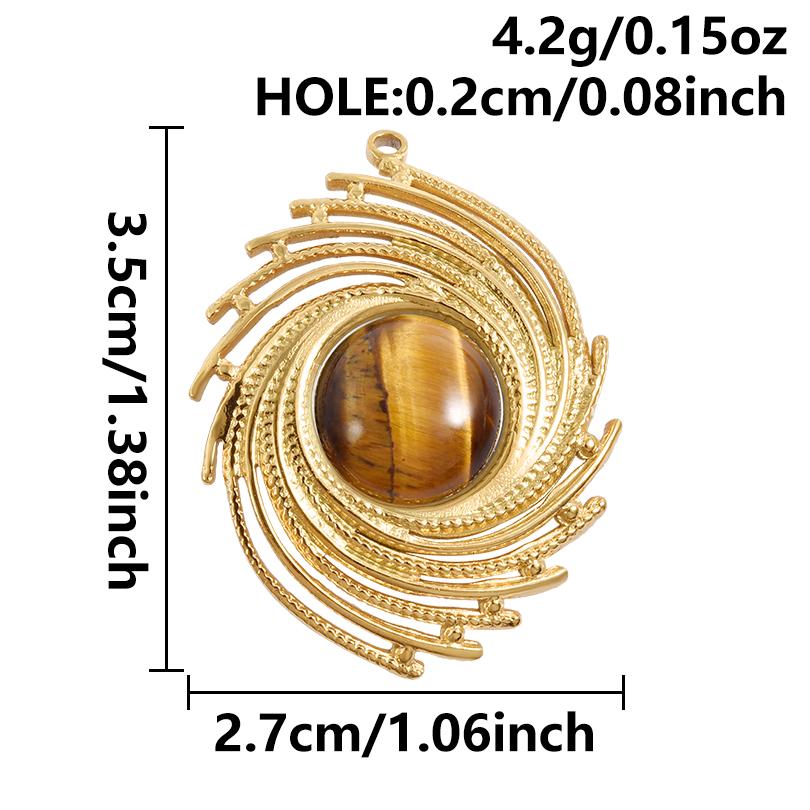 5pcs Real Natural Stone Tiger Eye Charm Sun Eye Oval Boho Pendant Gold Color Stainless Steel Pendants For Jewelry Making Finding