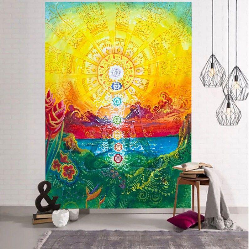 Tapestry: Yoga Meditation Complete with the Seven Chakras 75x100 чёрный