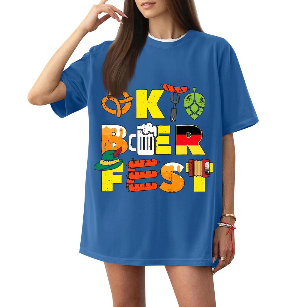 Women's Casual Short Sleeve T-Shirt Oktoberfest Letter Print Loose Fit Lightweight Summer Top Pullover Tee