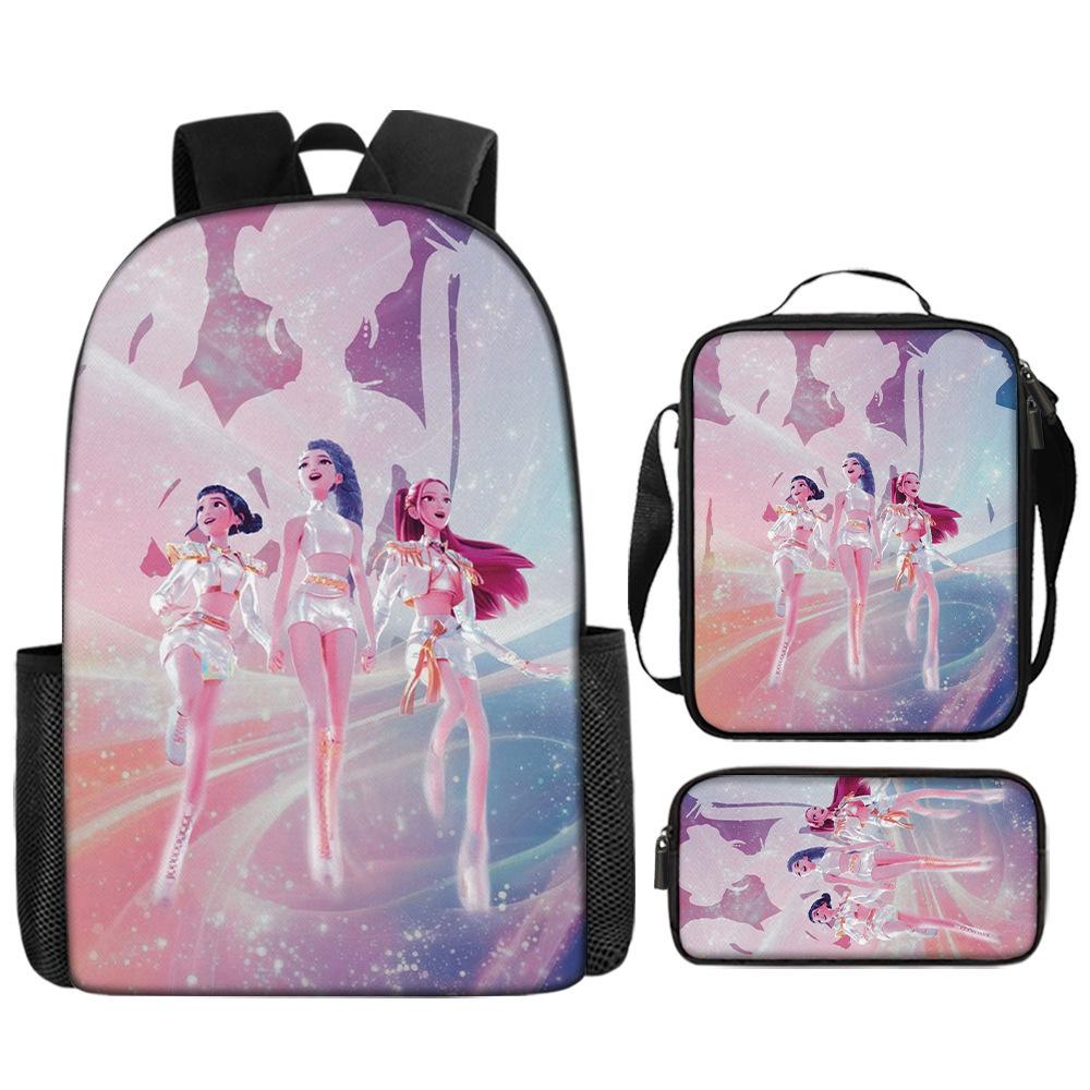 School Season Kpop Demon Hunters Student School Bag Girls Large Capacity Middle School Student Backpack Three-Piece Set