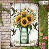 1PC Rustic Sunflower Metal Tin Sign, 2D Flat Hummingbird Plaque with Enjoy The Little Things Quote, Farmhouse Wall Decor